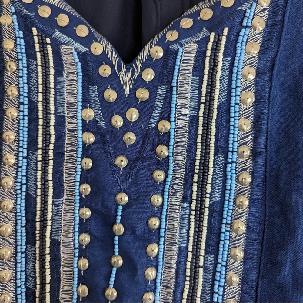 NWT CALIFORNIA MOONRISE Navy Blue Embroidered Dress M - Picture 8 of 8